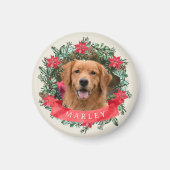 Dog Photo and Name Poinsettia Wreath Holiday Gift Magnet (Vorne)