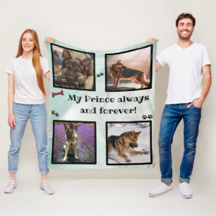 Dog photo collage green memorial fleecedecke