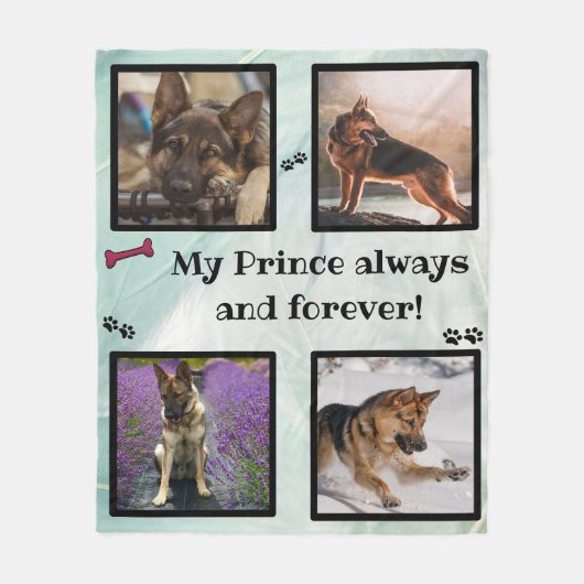 Dog photo collage green memorial fleecedecke (Vorderseite)