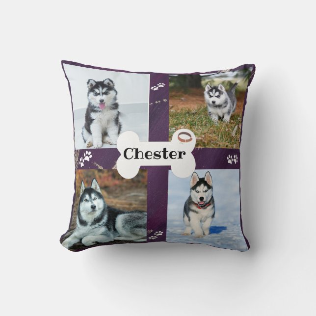 Dog photo collage purple - Husky Kissen (Vorderseite)
