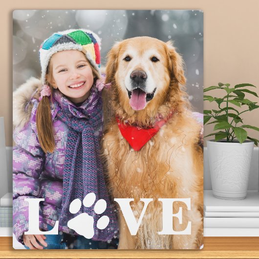 Dog Photo LOVE Personalized Cute Pet Paw Print Fotoplatte