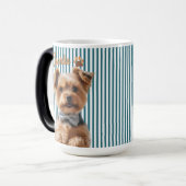 Dog Photo & Name – Blue Stripes Verwandlungstasse (Vorderseite Links)