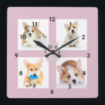 Dog Photo & Paw Print College Acrylic Wall Clock Quadratische Wanduhr<br><div class="desc">Dog photo template ready for you to add your own images to. please note that the pictures are placeholders only . The templates are idea for your Instagram photos of your fur baby .</div>
