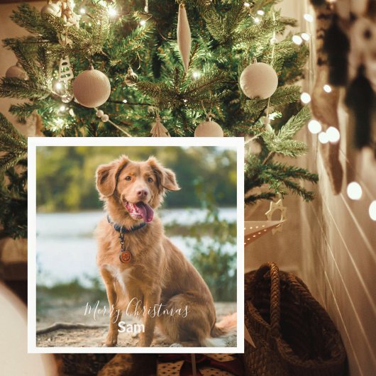 Dog Photo Personalized Merry Christmas Cocktail Serviette