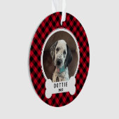 Dog Photo Red and Black Buffalo Plaid Christmas Ornament (Vorderseite)