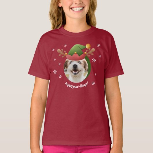 Dog Photo w/ Elf Reindeer Antler Hat Christmas T-Shirt (Vorderseite)