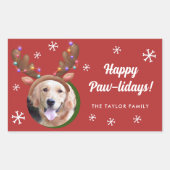 Dog Photo with Reindeer Antler Hat Christmas Rechteckiger Aufkleber (Vorderseite)