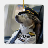 Dog Pilot & Airplane Funny Aviation Christmas Fun Keramikornament (Rückseite)