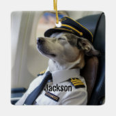 Dog Pilot & Airplane Funny Aviation Christmas Fun Keramikornament (Vorderseite)