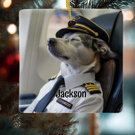 Dog Pilot & Airplane Funny Aviation Christmas Fun Keramikornament