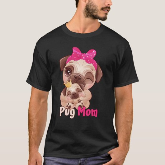 Dog Pink Bow Cute Pug Mom T-Shirt (Vorderseite)