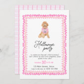 Dog Pink Preppy Pumpkin Halloween-Party Einladung (Vorne/Hinten)