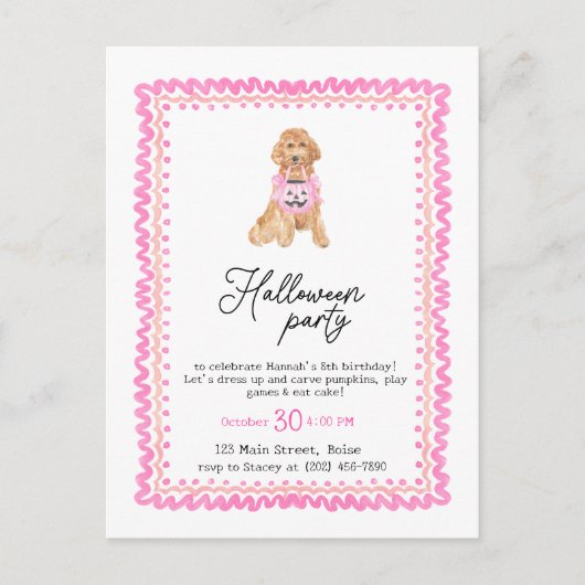 Dog Pink Preppy Pumpkin Halloween-Party Postkarte (Vorderseite)