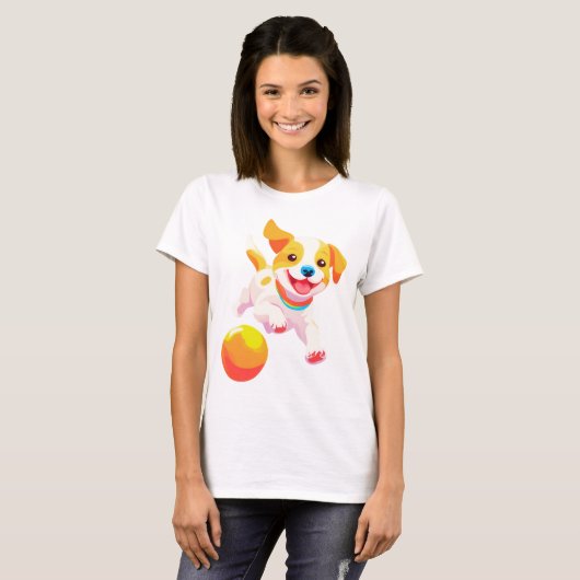 Dog Playing Ball T-Shirt (Vorne ganz)