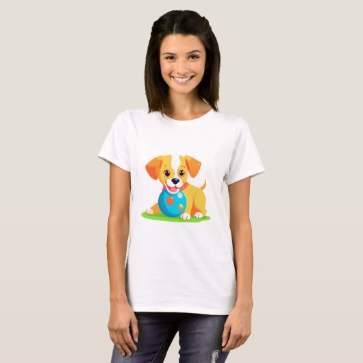 Dog Playing Ball T-Shirt (Vorne ganz)