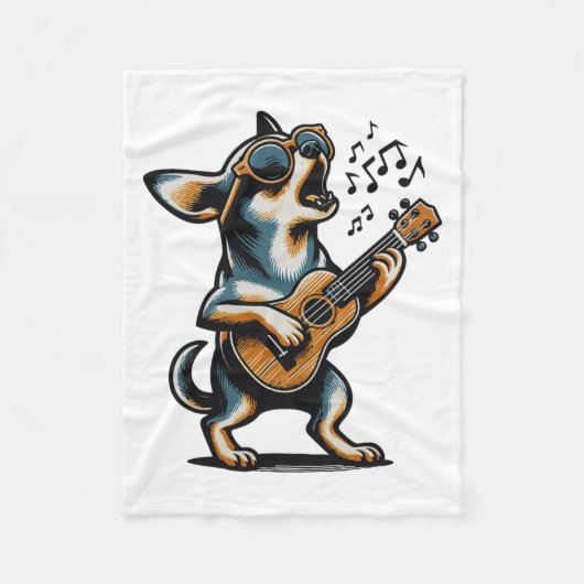Dog Playing Guitar Singing Chihuahua Funny Dog Mar Fleecedecke (Vorderseite)