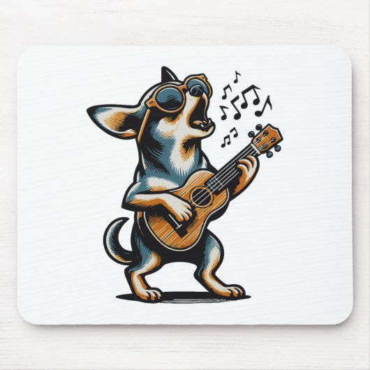 Dog Playing Guitar Singing Chihuahua Funny Dog Mar Mousepad (Vorne)