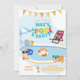 Dog Pool Party, Dog Pawty Birthday Blue Orange Einladung