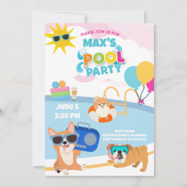 Dog Pool Party, Dog Pawty Geburtstag Sommer Blau Einladung