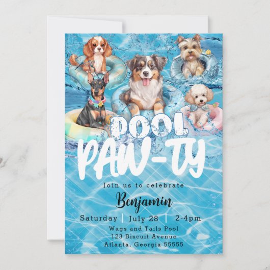 Dog Pool Pawty Party Einladung (Vorderseite)