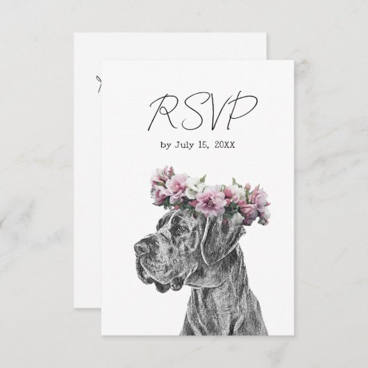 Dog Portrait Schwarz-Weiß-Hochzeit RSVP Karte (Vorne/Hinten)