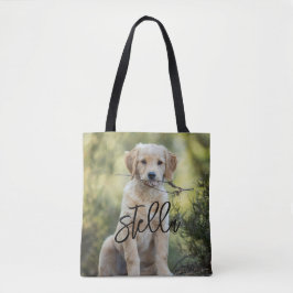 Dog Portrait Tote Beutel, Individuelle Name Foto C Tasche