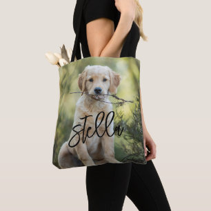 Dog Portrait Tote Beutel, Individuelle Name Foto C Tasche