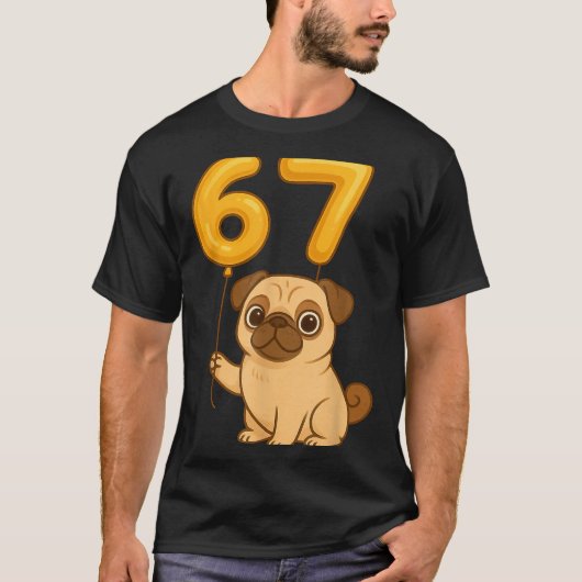 Dog Pug 67 Meme Six Seven Balloon Funny Gen Alpha T-Shirt (Vorderseite)