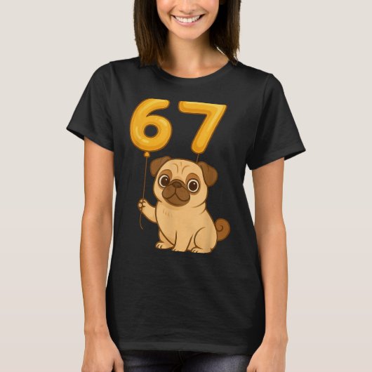 Dog Pug 67 Meme Six Seven Balloon Funny Gen Alpha T-Shirt (Vorderseite)