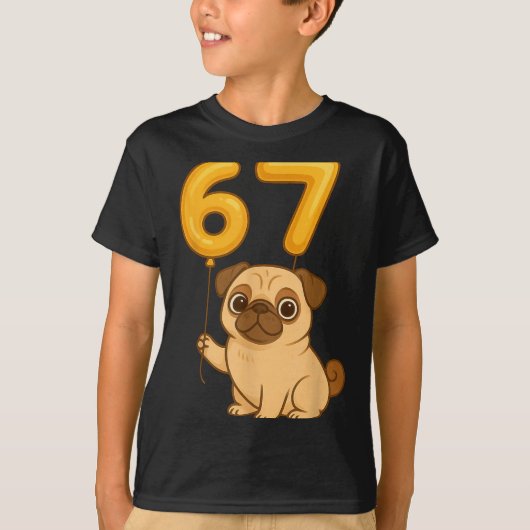 Dog Pug 67 Meme Six Seven Balloon Funny Gen Alpha  T-Shirt (Vorderseite)