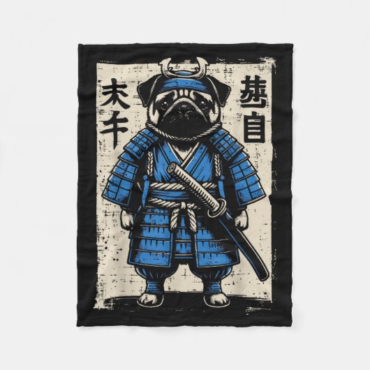 Dog Pug Samurai Funny Japanese Warrior Art Men Wom Fleecedecke (Vorderseite)