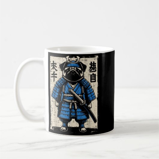 Dog Pug Samurai Funny Japanese Warrior Art Men Wom Kaffeetasse (Links)