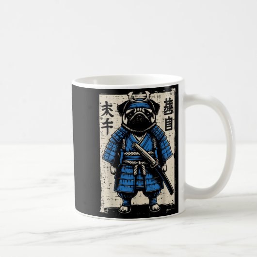 Dog Pug Samurai Funny Japanese Warrior Art Men Wom Kaffeetasse (Rechts)
