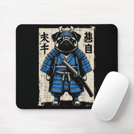 Dog Pug Samurai Funny Japanese Warrior Art Men Wom Mousepad (Mit Mouse)