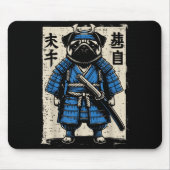 Dog Pug Samurai Funny Japanese Warrior Art Men Wom Mousepad (Vorne)