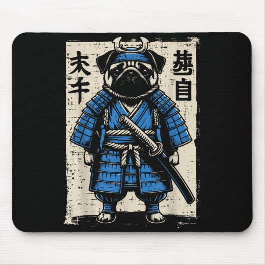 Dog Pug Samurai Funny Japanese Warrior Art Men Wom Mousepad (Vorne)
