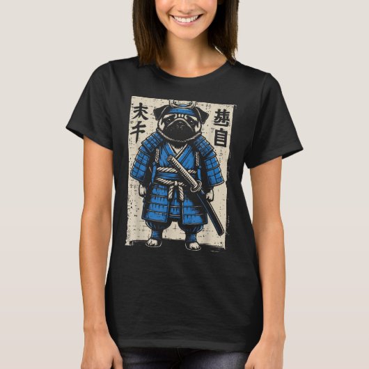 Dog Pug Samurai Funny Japanese Warrior Art Men Wom T-Shirt (Vorderseite)
