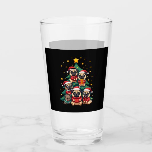 Dog Pugs Christmas Tree Cute Xmas (3) Glas (Vorderseite)
