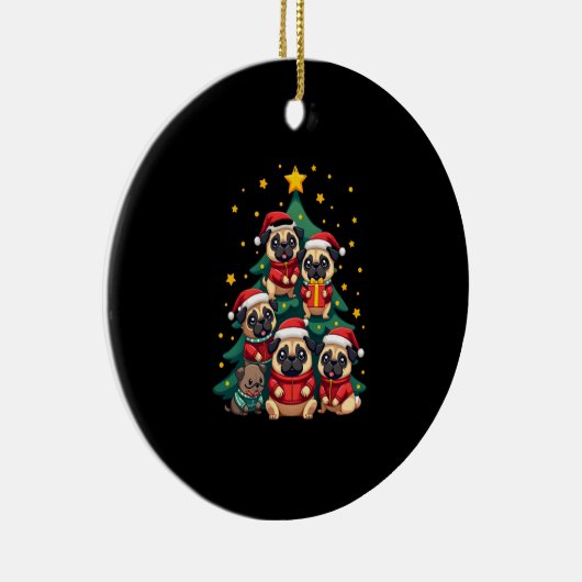 Dog Pugs Christmas Tree Cute Xmas (3) Keramik Ornament (Rechts)