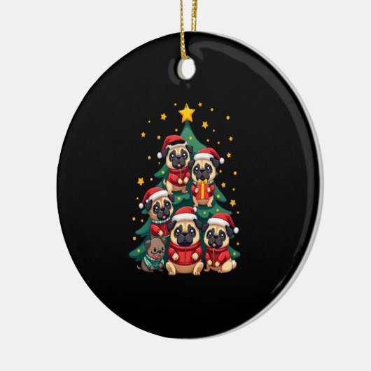 Dog Pugs Christmas Tree Cute Xmas (3) Keramik Ornament (Links)