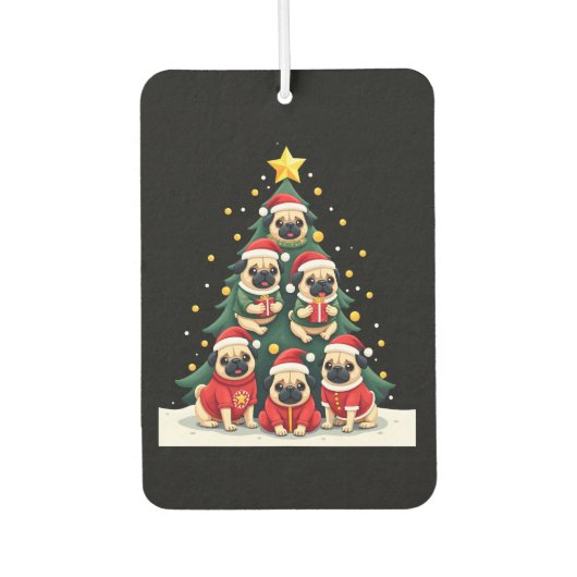 Dog Pugs Christmas Tree Cute Xmas (4) Autolufterfrischer (Vorderseite)