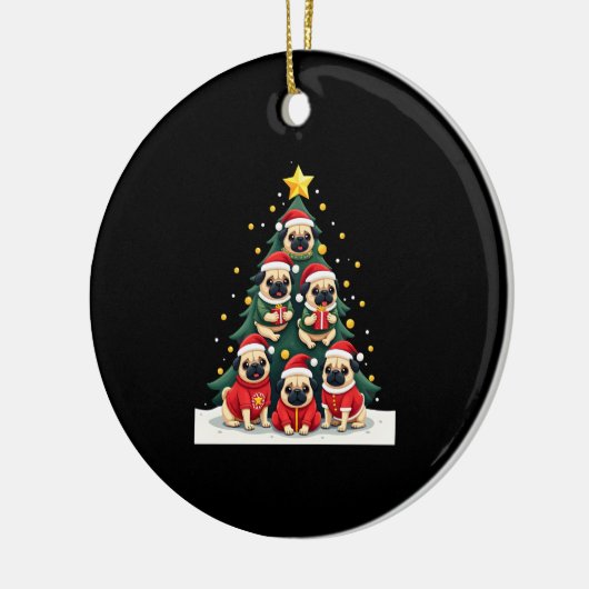 Dog Pugs Christmas Tree Cute Xmas (4) Keramik Ornament (Links)