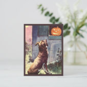 Dog & Pumpkin - Vintages Halloween Postkarte (Stehend Vorderseite)