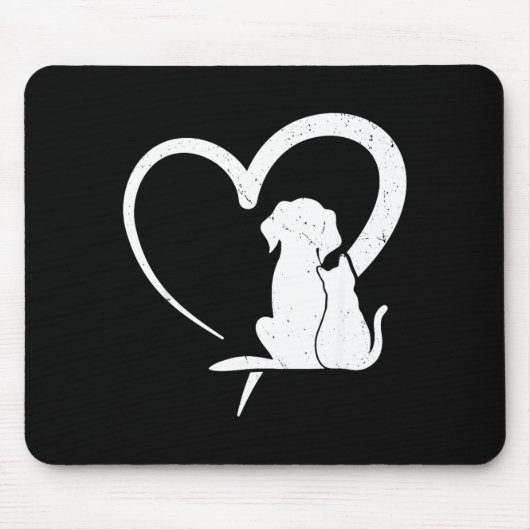 Dog Puppy And Baby Cat Heart For Pets Animal Lover Mousepad (Vorne)