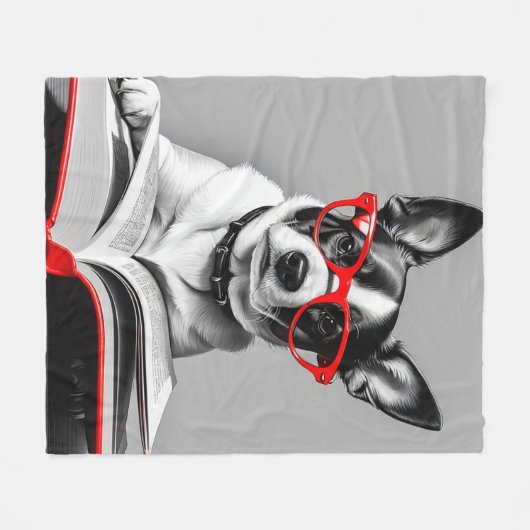 Dog Reading Book Fleecedecke (Vorderseite (Horizontal))