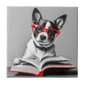 Dog Reading Book Fliese (Vorderseite)