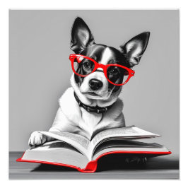 Dog Reading Book Fotodruck