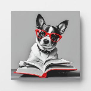 Dog Reading Book Fotoplatte