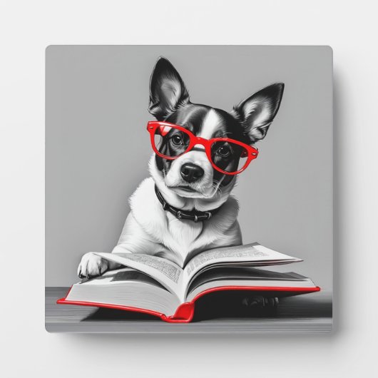 Dog Reading Book Fotoplatte (Vorderseite)