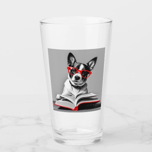 Dog Reading Book Glass Cup Glas (Vorderseite)